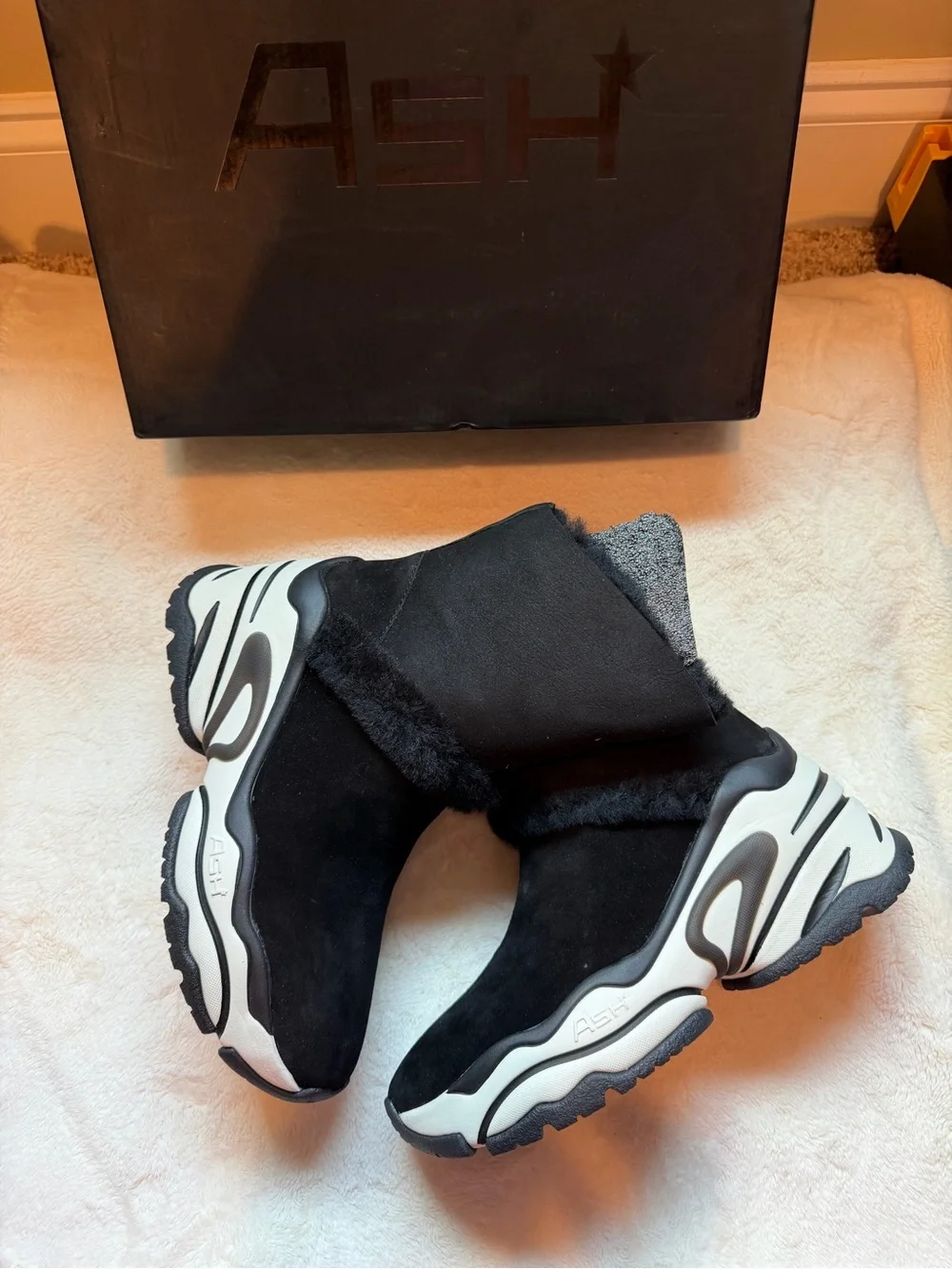 ASH Women’s Black Shearlings High Top Sneaker Booties